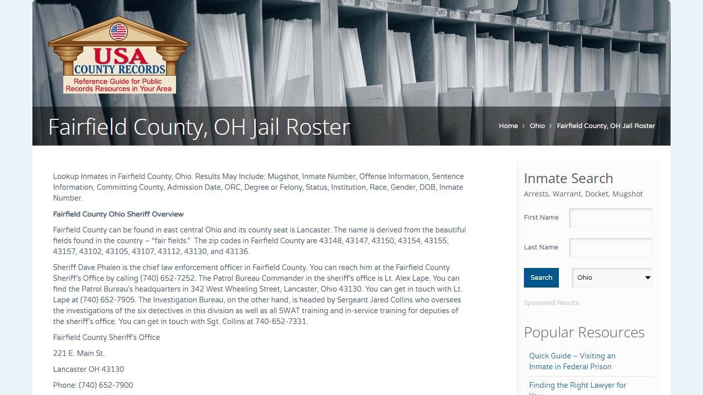Fairfield County, OH Jail Roster | Name Search